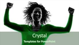  Presentation with happiness - Colorful theme enhanced with woman happiness arms raised silhouette backdrop and a forest green colored foreground