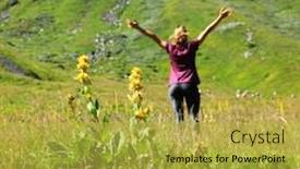  Presentation with air - PPT theme consisting of woman-happy-arm-in-air background and a yellow colored foreground