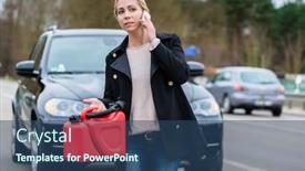  Presentation with tank - Cool new PPT layouts with woman-has-car-with-empty backdrop and a ocean colored foreground