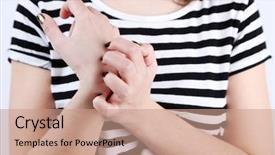  Presentation with career milestone close up - Presentation design with woman has itch close up background and a coral colored foreground