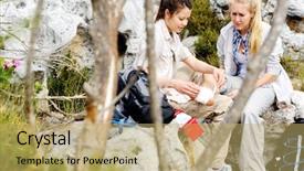  Presentation with first aid kit - Presentation theme having woman has sprained her ankle background and a yellow colored foreground