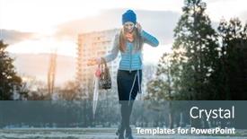  Presentation with walk - Presentation theme enhanced with woman-having-a-city-walk background and a ocean colored foreground