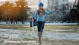  Presentation with walk - Amazing presentation design having woman-having-a-city-walk backdrop and a gray colored foreground
