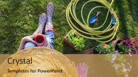  Presentation with cold brew coffee - PPT theme consisting of woman having a coffee break background and a  colored foreground