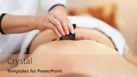  Presentation with salon - PPT theme with woman-having-a-gua-sha background and a coral colored foreground