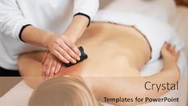  Presentation with salon - PPT theme featuring woman-having-a-gua-sha background and a coral colored foreground