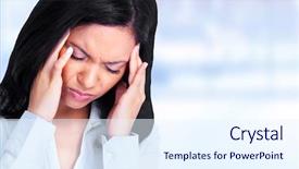  Presentation with migraine - Presentation enhanced with woman having a migraine headache background and a sky blue colored foreground
