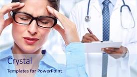  Presentation with migraine - Audience pleasing slide deck consisting of woman having a migraine headache backdrop and a sky blue colored foreground