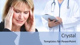  Presentation with migraine - Theme with woman having a migraine headache background and a light blue colored foreground