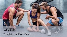  Presentation with muscle - Presentation enhanced with woman having a muscle injury background and a light gray colored foreground