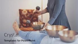  Presentation with sound - PPT theme featuring woman-having-a-tibetan-sound background and a light blue colored foreground