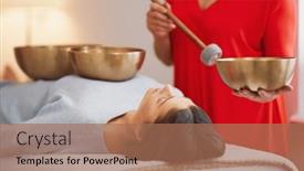  Presentation with sound - Presentation theme enhanced with woman-having-a-tibetan-sound background and a coral colored foreground