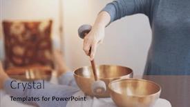  Presentation with sound - Presentation design enhanced with woman-having-a-tibetan-sound background and a coral colored foreground