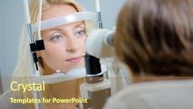  Presentation with eye care - Cool new presentation theme with woman having an eye test backdrop and a coral colored foreground