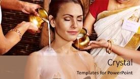  Presentation with ayurvedic medicine and nature spa - Beautiful PPT theme featuring woman having ayurvedic spa treatment backdrop and a  colored foreground