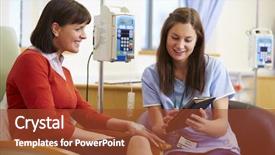  Presentation with chemotherapy - Beautiful presentation theme featuring woman having chemotherapy with nurse backdrop and a tawny brown colored foreground