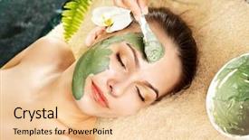 Presentation with beautician - Beautiful slides featuring woman having clay facial mask backdrop and a lemonade colored foreground