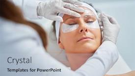  Presentation with beauty salon - Slides having woman-having-cosmetology-eyebrows-treatment background and a lemonade colored foreground