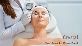  Presentation with beauty salon - PPT layouts with woman-having-cosmetology-eyebrows-treatment background and a coral colored foreground