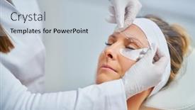  Presentation with beauty salon - Presentation theme having woman-having-cosmetology-eyebrows-treatment background and a lemonade colored foreground