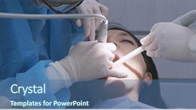  Presentation with dental - Audience pleasing PPT theme consisting of woman having dental check up backdrop and a ocean colored foreground