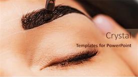  Presentation with salon - Theme having woman-having-eyebrow-coloring-procedure background and a coral colored foreground