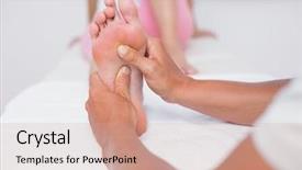  Presentation with foot massage - Colorful PPT layouts enhanced with woman having foot massage in medical center backdrop and a coral colored foreground