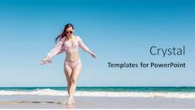  Presentation with under water - PPT theme with woman-having-fun-walking background and a light blue colored foreground