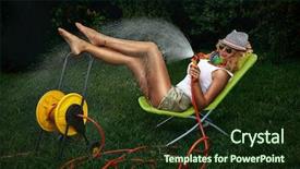  Presentation with can i design a garden - Presentation theme with woman having fun with garden background and a wine colored foreground