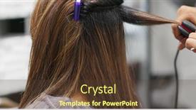  Presentation with hair salon - Presentation design with woman having hair straightening treatment in hair salon background and a tawny brown colored foreground