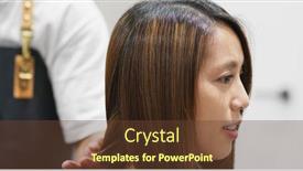  Presentation with hair salon - Slide set enhanced with woman having hair straightening treatment in hair salon background and a tawny brown colored foreground