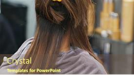  Presentation with hair salon - Amazing presentation design having woman having hair straightening treatment in hair salon backdrop and a tawny brown colored foreground