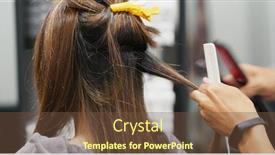  Presentation with hair salon - Slide set featuring woman having hair straightening treatment in hair salon background and a tawny brown colored foreground