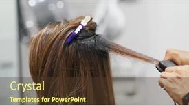  Presentation with hair salon - PPT layouts enhanced with woman having hair straightening treatment in hair salon background and a tawny brown colored foreground