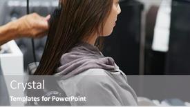  Presentation with hair salon - Amazing slide deck having woman having hair straightening treatment in hair salon backdrop and a gray colored foreground