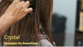  Presentation with hair salon - Beautiful slides featuring woman having hair straightening treatment in hair salon backdrop and a tawny brown colored foreground