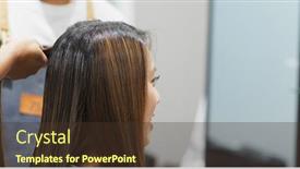  Presentation with hair salon - Beautiful PPT theme featuring woman having hair straightening treatment in hair salon backdrop and a tawny brown colored foreground