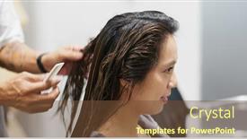  Presentation with hair salon - PPT layouts consisting of woman having hair treatment in hair salon background and a tawny brown colored foreground