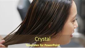  Presentation with hair salon - Slide set with woman having hair treatment in hair salon background and a tawny brown colored foreground