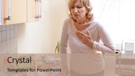  Presentation with heart attack - Amazing PPT theme having woman having heart attack backdrop and a coral colored foreground