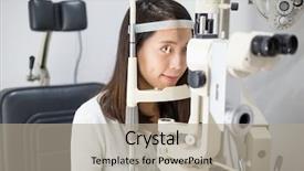  Presentation with eyes - Theme enhanced with woman having her eyes examin background and a mint green colored foreground