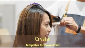  Presentation with hair salon - Beautiful slide set featuring woman having her hair straightened in hair salon backdrop and a tawny brown colored foreground