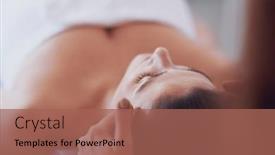  Presentation with salon - PPT theme enhanced with woman-having-japan-style-face background and a coral colored foreground