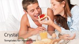  Presentation with bed hotel - Presentation theme enhanced with woman having luxury hotel breakfast background and a lemonade colored foreground