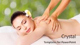  Presentation with body care spa body massage - PPT layouts with woman having massage of body background and a lemonade colored foreground