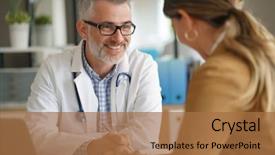  Presentation with medical - Presentation theme with woman having medical appointment background and a coral colored foreground
