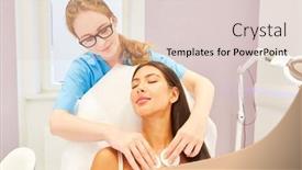  Presentation with cleansing - PPT layouts enhanced with woman-having-professional-skin-cleansing background and a lemonade colored foreground