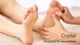  Presentation with foot massage - Presentation design with woman having spa massage background and a coral colored foreground