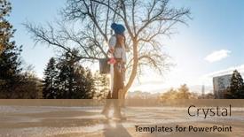  Presentation with step - Slide set enhanced with woman-having-to-step background and a coral colored foreground