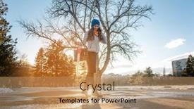  Presentation with step - PPT theme enhanced with woman-having-to-step background and a coral colored foreground